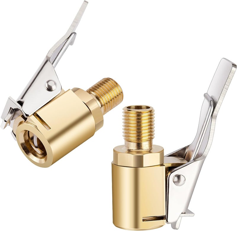 EVOULTES 2pcs Tire Air Chuck with Clip Adapter, Brass Tire Inflation Hose Adapter with Locking Tire Nozzle Valve Thread, Unscrewed Twist Connection Converts to Locking Connection for Air Compressor Pump Clamp - Image 1